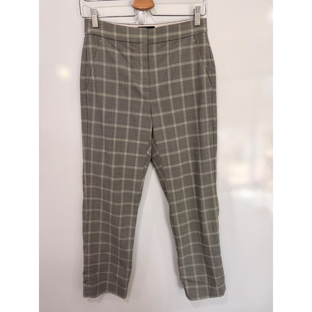 J.Crew Kate Straight Leg Pants Grey Glen Plaid Wool Blend Size 0 Re-Imagined